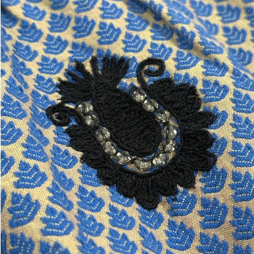Anthropologie Leifsdottir Cateline Blue Jacquard Beaded Skirt Size 4 W426 - Picture 5 of 11